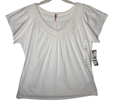 Kiara Womens White Top Short Sleeve V Neck  Size XL 