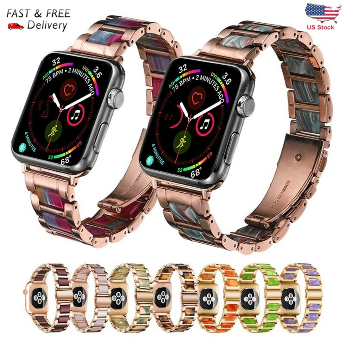 Resin and Stainless Steel Watch Band for Apple Watch, NEW Strap