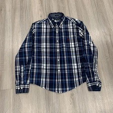 US Polo ASNN Stretch Mens Size Medium Long Sleeves Button Down Plaid Blue Shirt