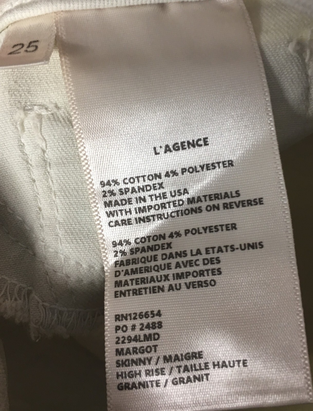 L'Agence Jeans Women's Size 25 Off White Granite Margot Skinny Cotton Blend thumbnail 8