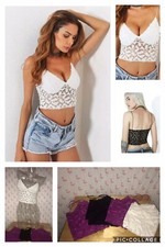 Free People Intimately Stretchy Lace Tank Bralette Camisole Ivory Purple Black