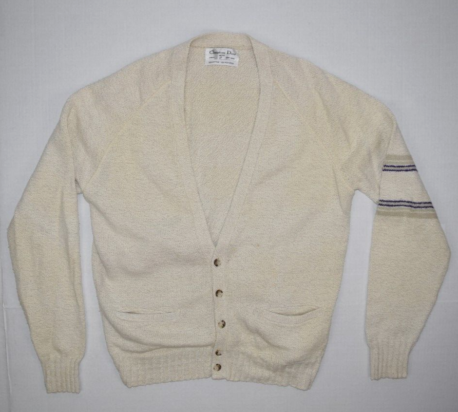 Vintage Christian Dior Sweater Size M 70s 80s Oatmeal Cotton