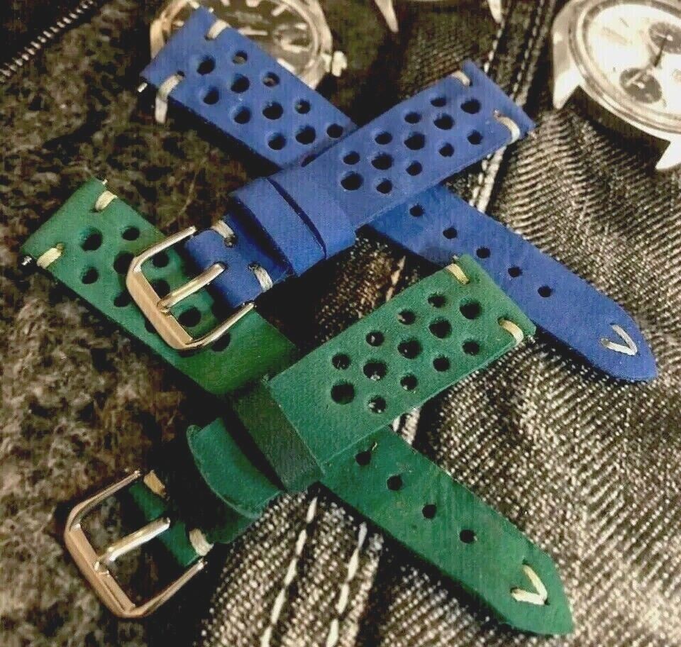 Cinturino Pelle Forata Rally Cinturino Orologio In Vera Pelle Forata Stile Racing/rally, Larghezze 18-22mm, Look Vintage, Senza Etichette Frena - Foto 9