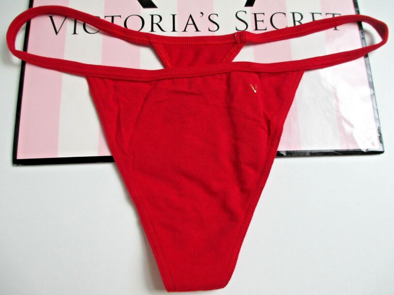 VICTORIA'S SECRET Red Cotton V-String Thong Panty S M L XL 2XL Sexy  G-String VS