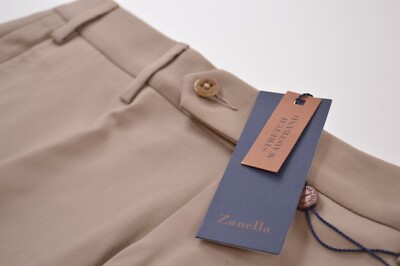 Zanella NWT Dress Pants Size 32 In Solid Khaki Tan Wool Devon Stretch Waist 