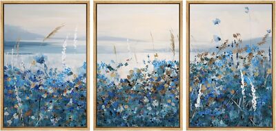 Wall26 Floral Symphony in Blue Wall Art Nature Framed Canvas Prints Set ...