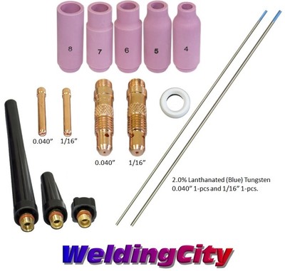 TIG Welding Torch 17/18/26 Kit .040-1/16 Collet-Tungsten (Blue) T55B | US Seller