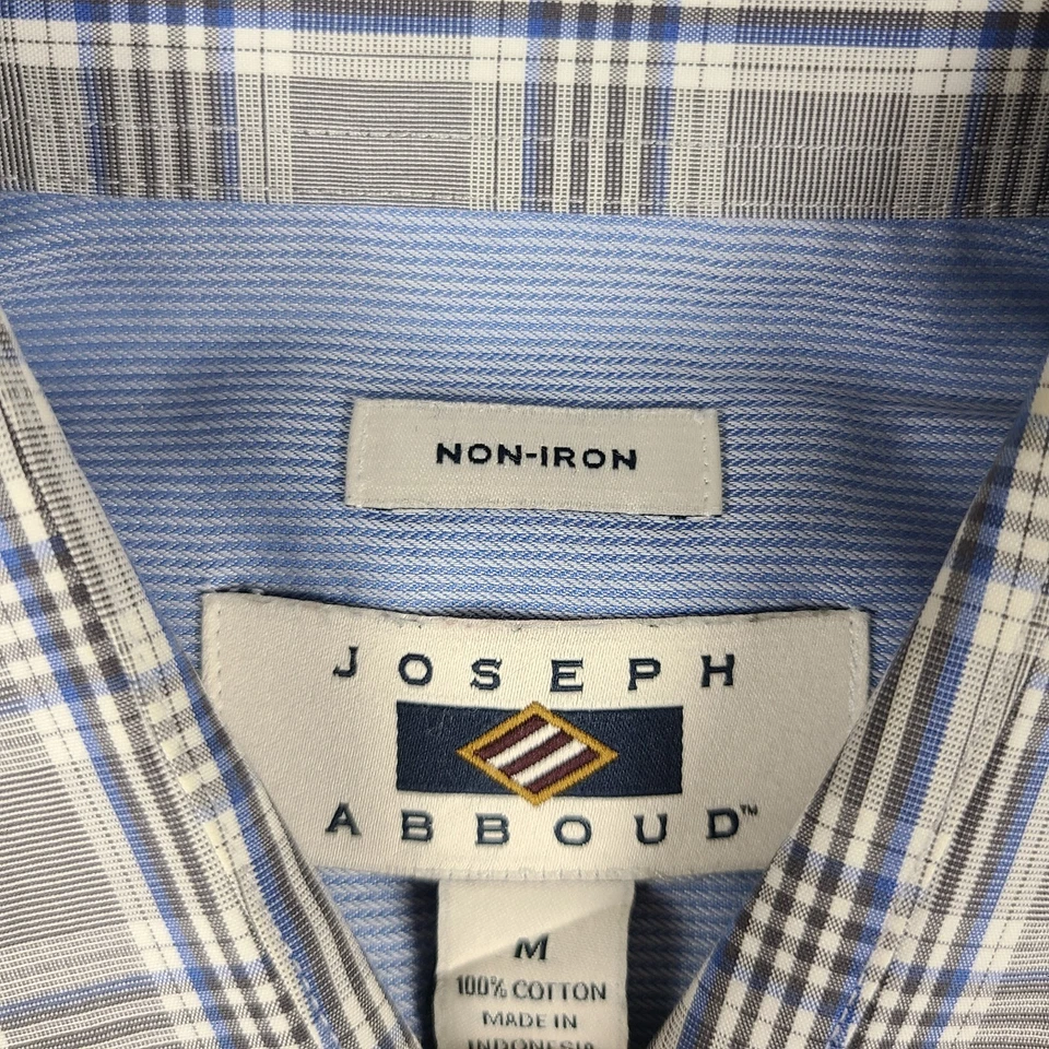 Camisa masculina Joseph Abboud azul média cinza xadrez vestido sem ferro botão para cima - Imagem 4 de 4