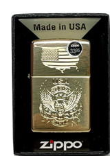2022 New Gold Zippo Lighter 254B Great America Eagle with Map, Made in USA.