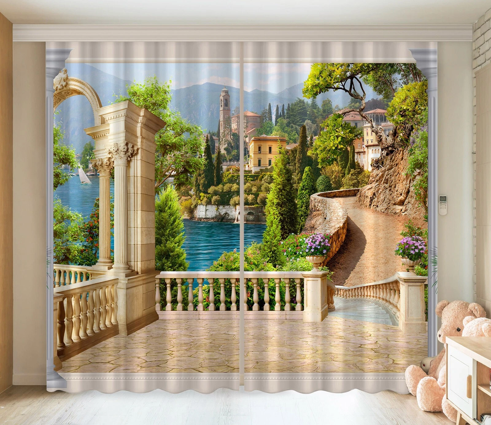 3D Coastal Town ZHUC242 Photo Curtain Window Blockout Fabric Vera 2023