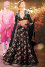 Function Look Black Thai Silk Lehenga Choli With Fancy Dupatta For Women Wear