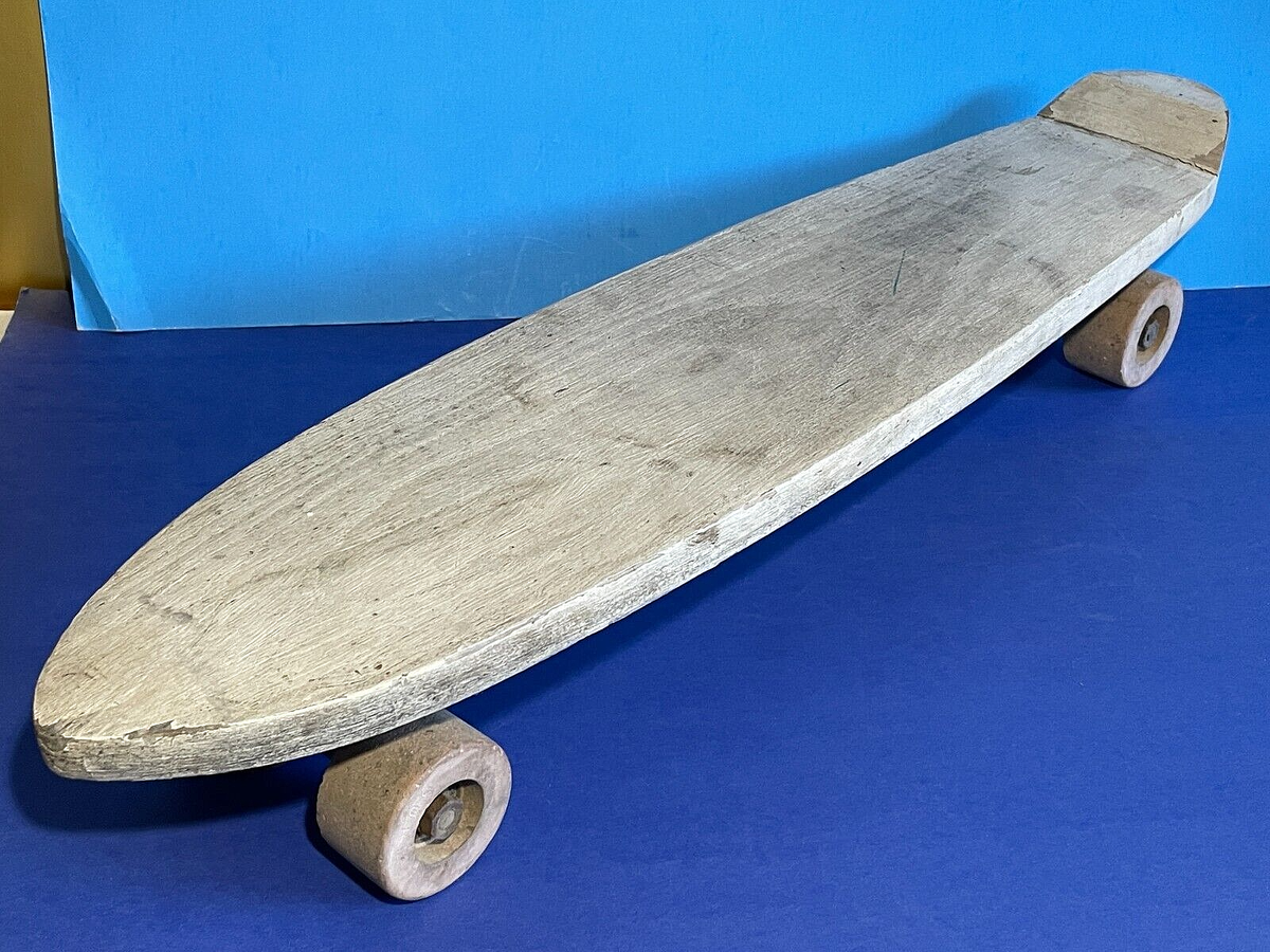 Vin,1960's homemade Wood Skateboard with Clay Wheels - Super