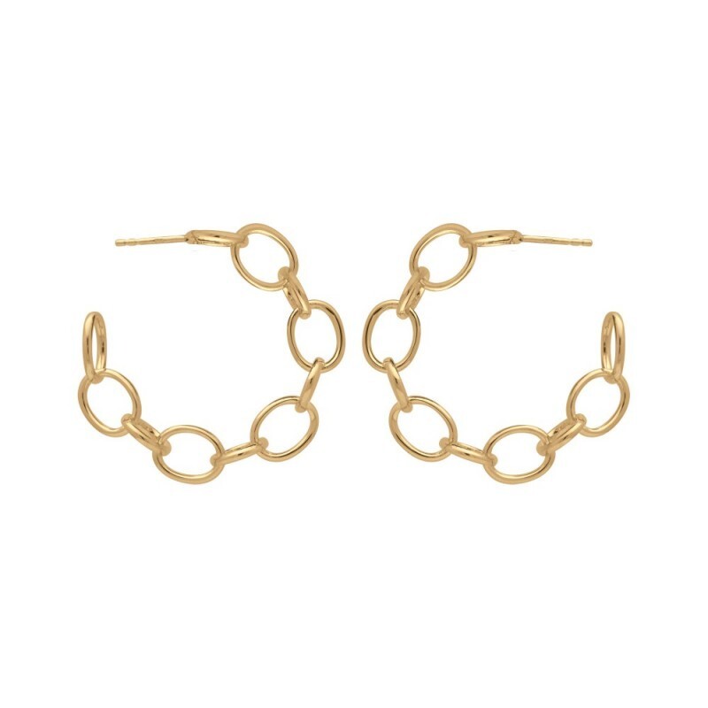 Créoles motif chaîne en plaqué or 750/1000, bijou de haute qualité dorure 3 microns