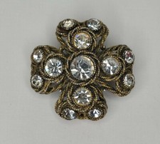 Vtg HAR Maltese Cross Brooch Gold Tone Clear Rhinestones Estate New York Signed 