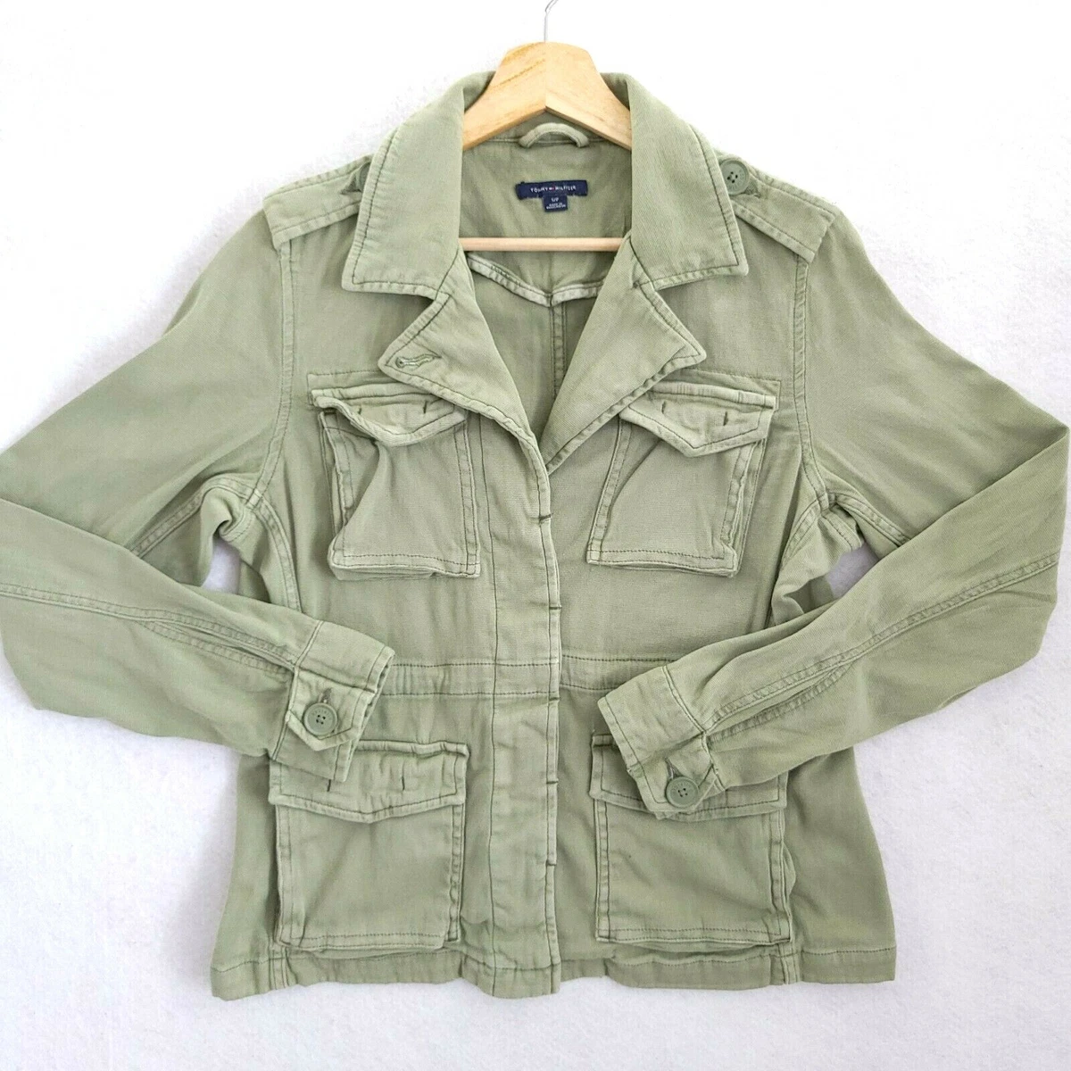 Tommy Hilfiger Jacket Small Green Military Style Drawstring S | eBay