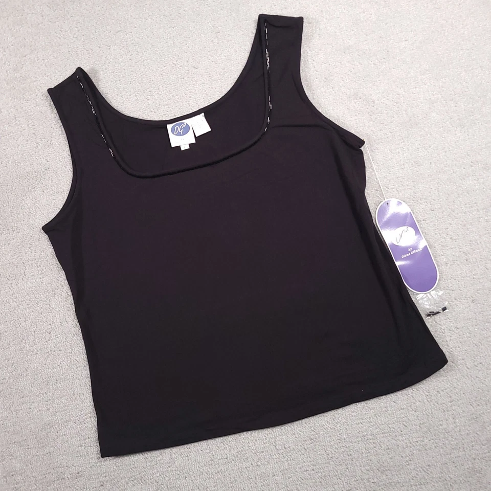 Camisa sin mangas sin mangas DG2 By Diane Gilman grande negra con cuentas cuello redondo Foto 2 de 4