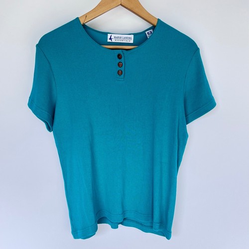 Vintage 80s 90s Marsh Landings Womens Knit Sweater Shirt Size M Green