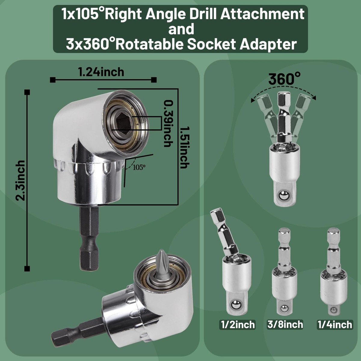 Universal Socket Wrench & Flexible Drill Bit Extension Set – 9-Piece Kit With 105° Right Angle Adapter