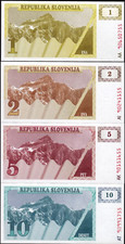 LOT SET SERIES 4 BANKNOTES Slovenia SLOVENIA 1 2 5 10 TOLARJEV 1990 NEW UNC