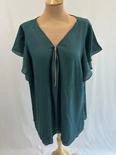 City Chic Women's Zip Front Green Blouse Size XXL Top V-Neck
