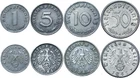 Third Reich Germany WW2 - LOT of 4 Coins 1 5 10 50 Reichspfennig 1939-1944 - SET