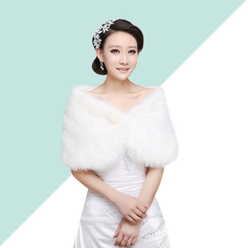 Braut Fell Schal Fell Bolero Cape Kunstfell Braut Halstuch weiß Fellschal - Bild 4 von 11