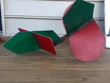 Vtg Railroad Station Sign Directional To The Trains RED GREEN PRR Metal