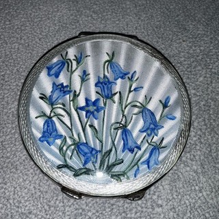Joseph Gloster LTD 1947 Enamel Compact Hallmarked with Bluebells
