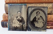 Antique Pair of Tintype Photography Mother  Child NH Estate Civil War Era 1