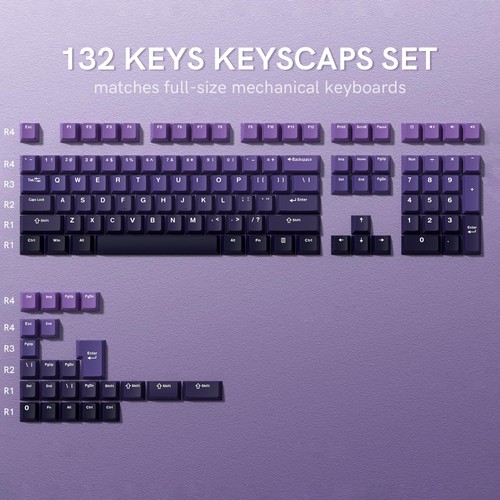 Womier PBT keycaps,Gradient Purple Custom keycaps 60 75 100 Percent 132keys C... - Picture 2 of 8