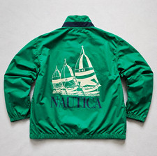 Vintage Nautica Green Sailing Jacket XL Mesh Lined Spell Out Back Graphic 90s