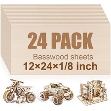24 Pack Basswood Sheets 12"x24"x1/8", 3mm Basswood for Laser Cutting and Engr...