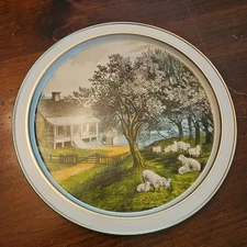 Vintage Currier and Ives The American Homestead Spring Metal Tin Tray 1868 Scene