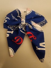 LA Dodgers D Logo Girls Hair Bow Wide White Blue Ribbon Ponytail Holder One Clip