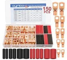Copper Battery Cable Ends Wire Lugs Assortment Kit AWG 2 4 6 8 10 Gauge 150pcs..