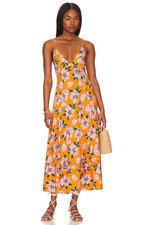 NWT Free People Finer Things Printed Midi in Sunshine Combo Cotton Tank Dress L