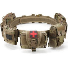 TWS Tactical Belt for Men with Quick Release & Accessory Pouches, 7 in 1 Heav...