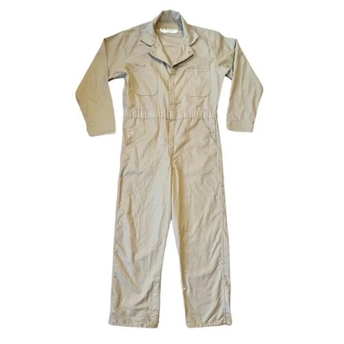 Vintage 80s Distressed Beige Coveralls Jumpsuit 40-42 USA Made Stains video thumbnail