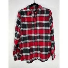 Natural Reflections Womens Red & Black Plaid Flannel Button-Up Shirt Size S
