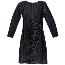 Emporio Armani Jersey Dress Lurex Ruched Side Draped V-Neckline Black Italy Sz S