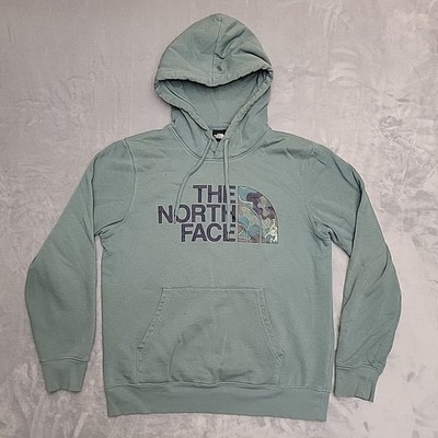 North Face Hoodie Mens Medium Green Camo Logo Front Hooded Pullover Sweatshirt