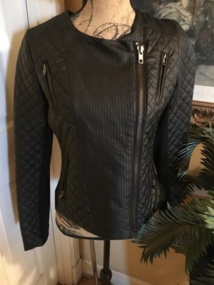 Catherine Malandrino Moto Jacket Womens  Black M. Quilted Long Sleeve Full Zip