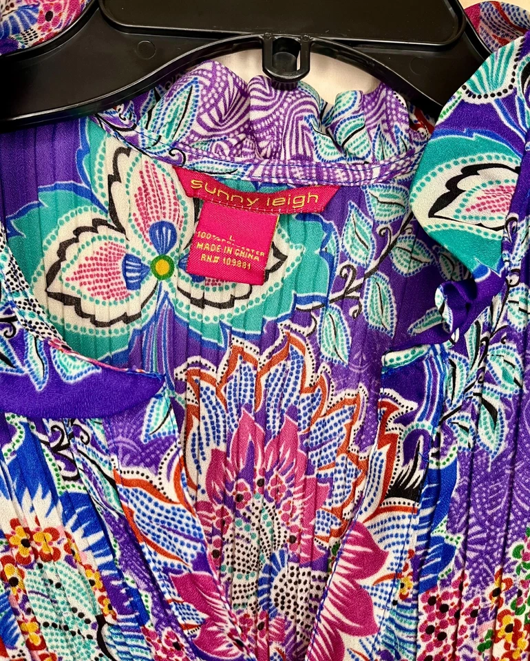 Sunny Leigh Women's Blue Top Size Large Floral Sleeveless Polyester Vintage BOHO - Image 3 of 3