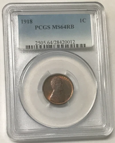 1918 1C Lincoln Wheat Cent Red Brown Penny - PCGS MS64 RB