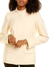 Leggiadro Cream Silk Blend Mandarin Collar Cinched Waist Shantung Jacket Size 8