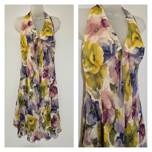 Vintage 90er DONNA RICCO Seide Whimsy Neckholder Kleid 12 - Bild 2 von 6
