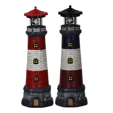 Solar Powered Lighthouse Lawn Ornament LED Light up Garden Backyard Decor