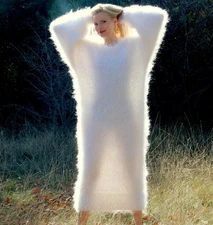 SuperTanya white mohair dress fuzzy handmade long sweater ready to ship size XL