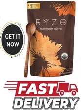 RYZE Mushroom Coffee, 6 Adaptogenic Mushrooms, USDA Organic, Instant Coffee