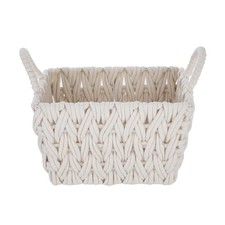 Medium White Woven Rope Decorative Storage Basket, 14.3 in x 11 in x 9 in